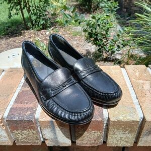 SAS Tripad Black Leather Wedge Loafers